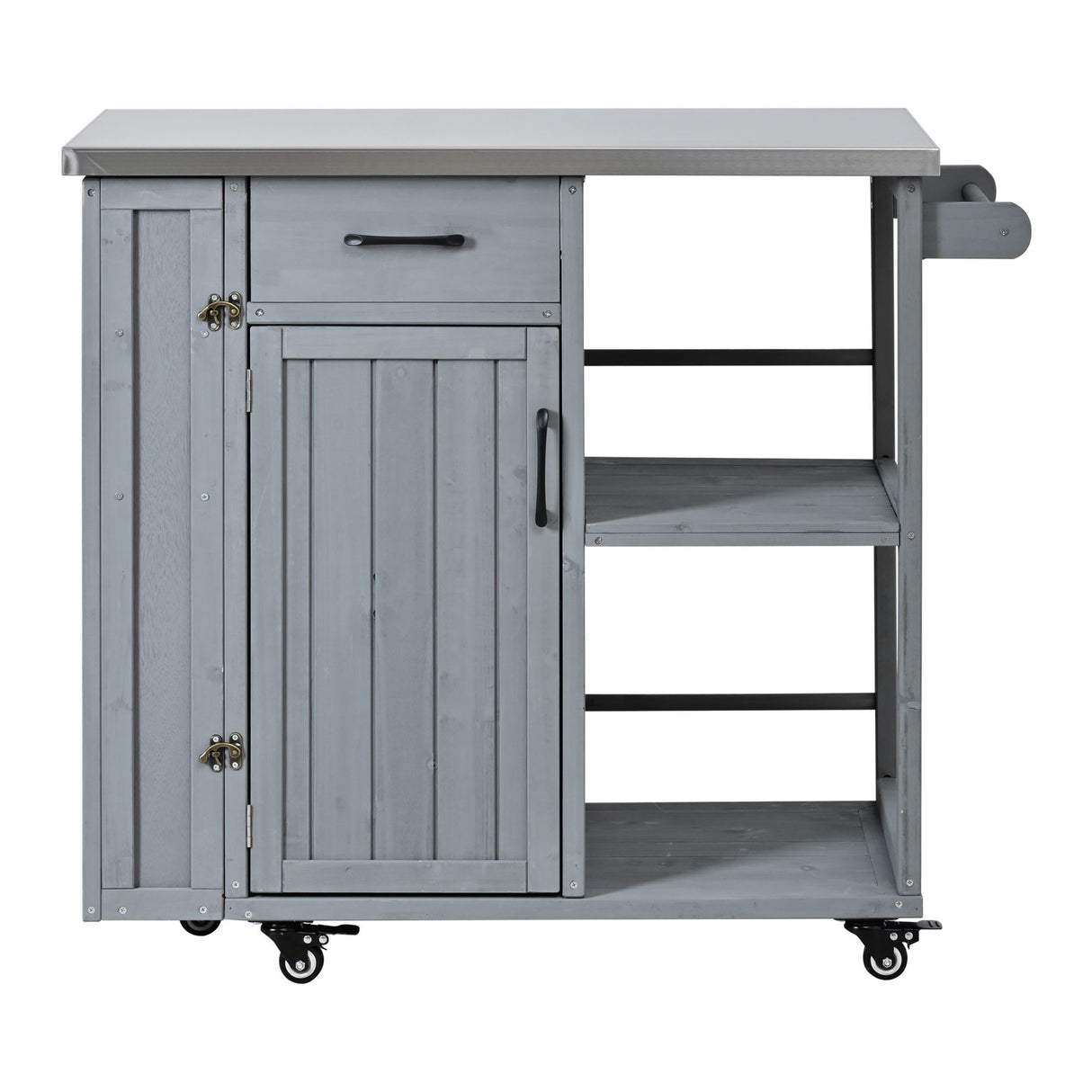 Outdoor Kitchen Island Prep Station With Lockable Wheels, Ample Storage, Towel & Spice Racks