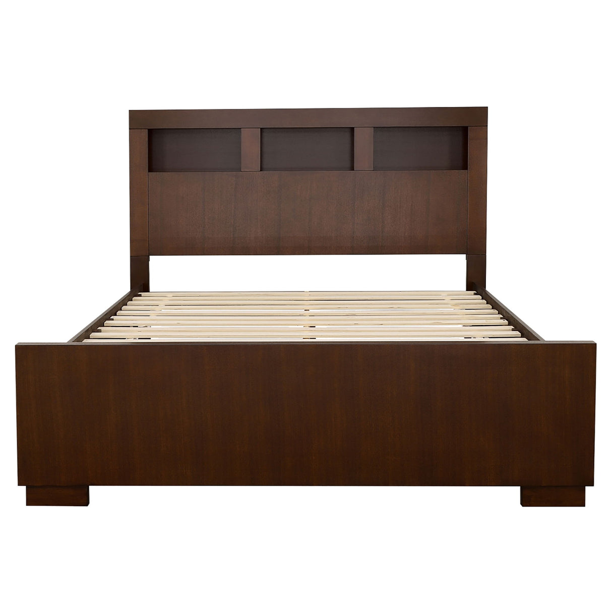 Copper - Eastern King LED Storage Bookcase Bed With Built In Shelves - Cappuccino
