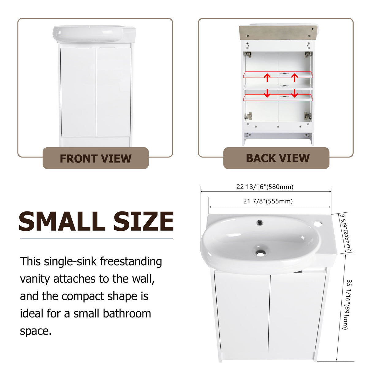 Freestanding Bathroom Vanity & Sink, Soft Close Doors