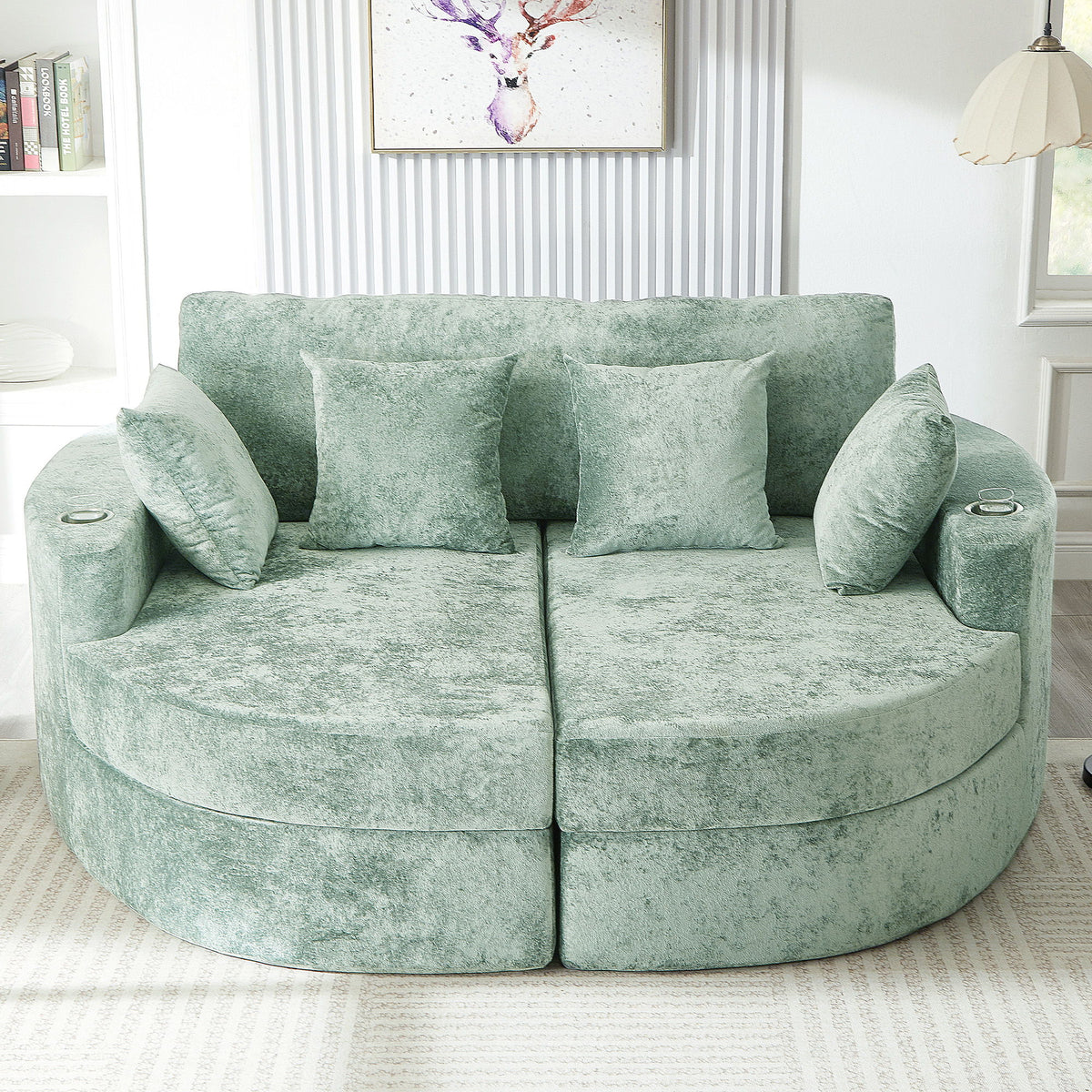 Boneless Design Upholstered Sofa Bed With Cup Holders