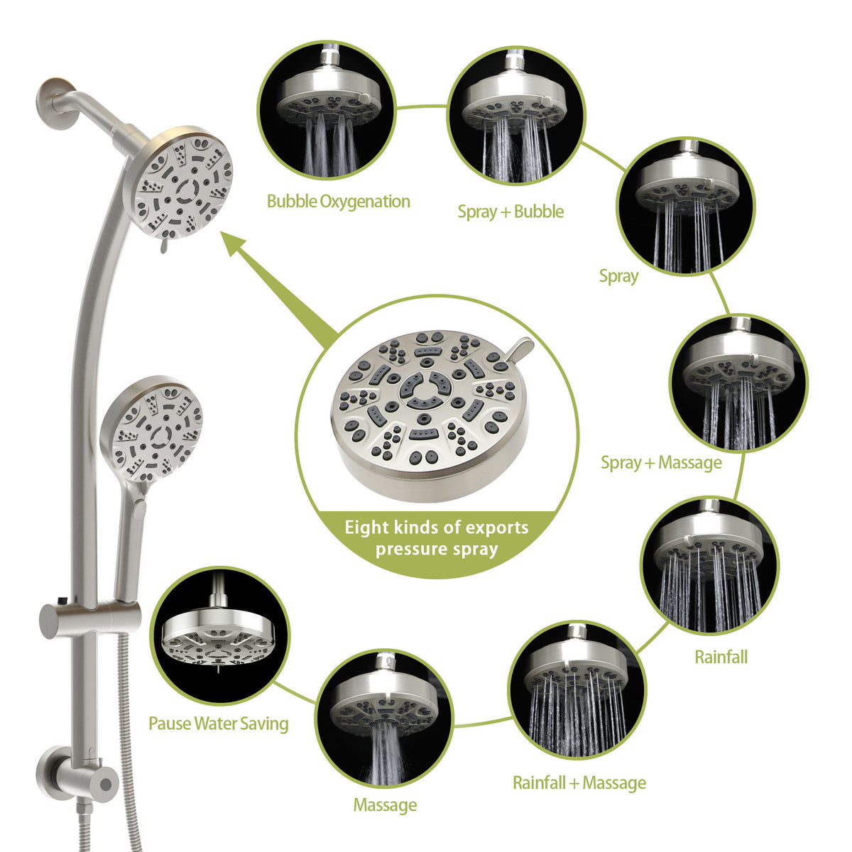 Multi Function Dual Shower Head System With 4.7" Rain Showerhead And Adjustable Slide Bar In - Brushed Nickel