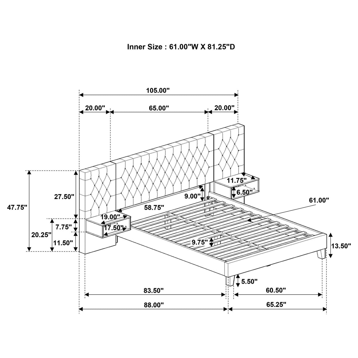 Kiah - Platform Bed With Floating Nightstands