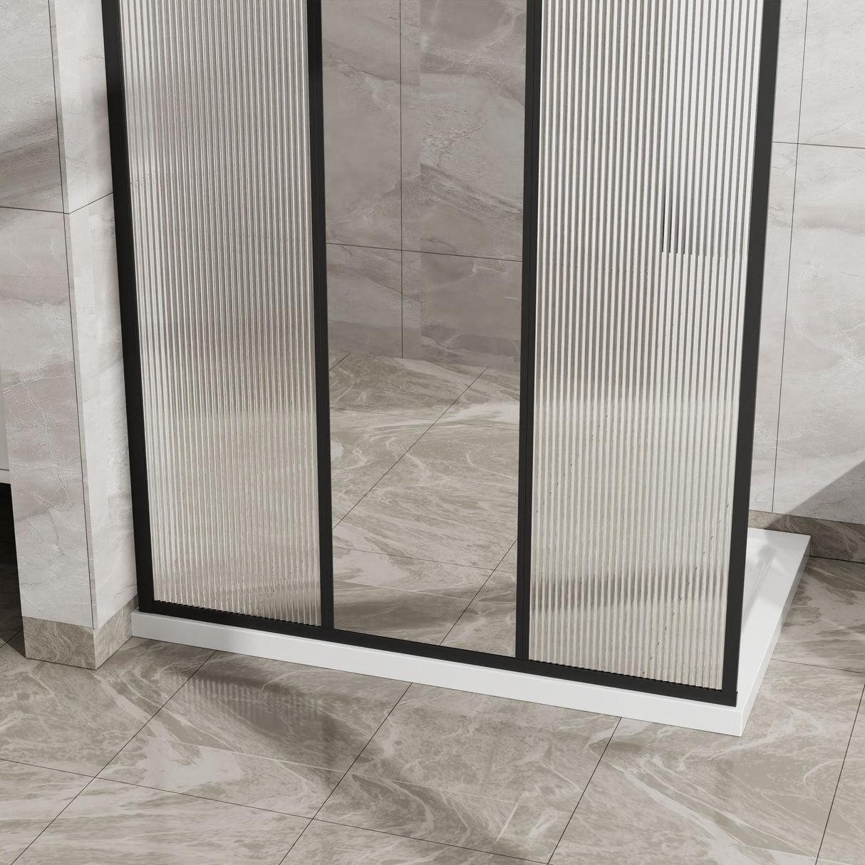 Shower Door With Center Mirror And Fluted Panels