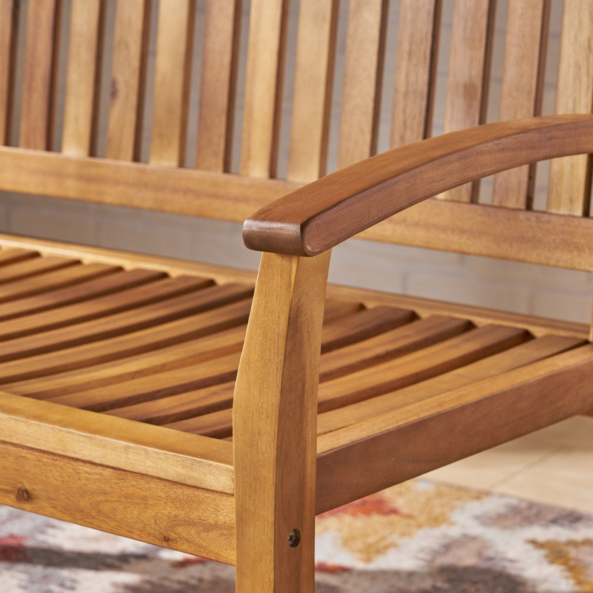 Outdoor Rocking Loveseat With Acacia Wood Frame - Natural