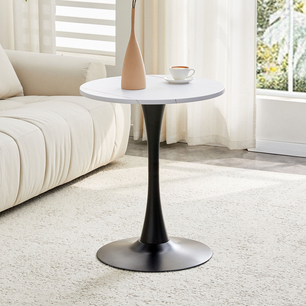 Round Dining Table With Thickened Engineered Wood Top And Metal Pedestal, 23.6" Diameter For Kitchen, Living Room, Small Spaces