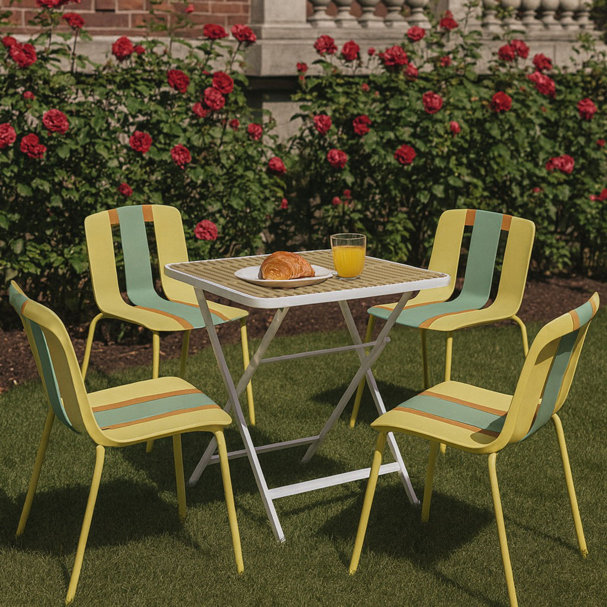 Modern Striped Blocking Single Chairs, Waterproof And Fade Resistant (Set of 4)