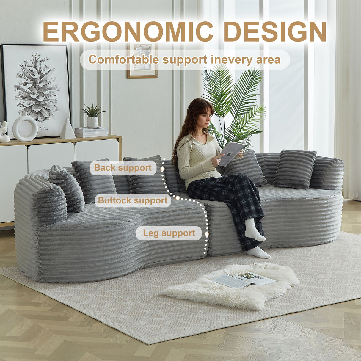 Sectional Sofa, Oversized 4 Seater With Deep Seat Design