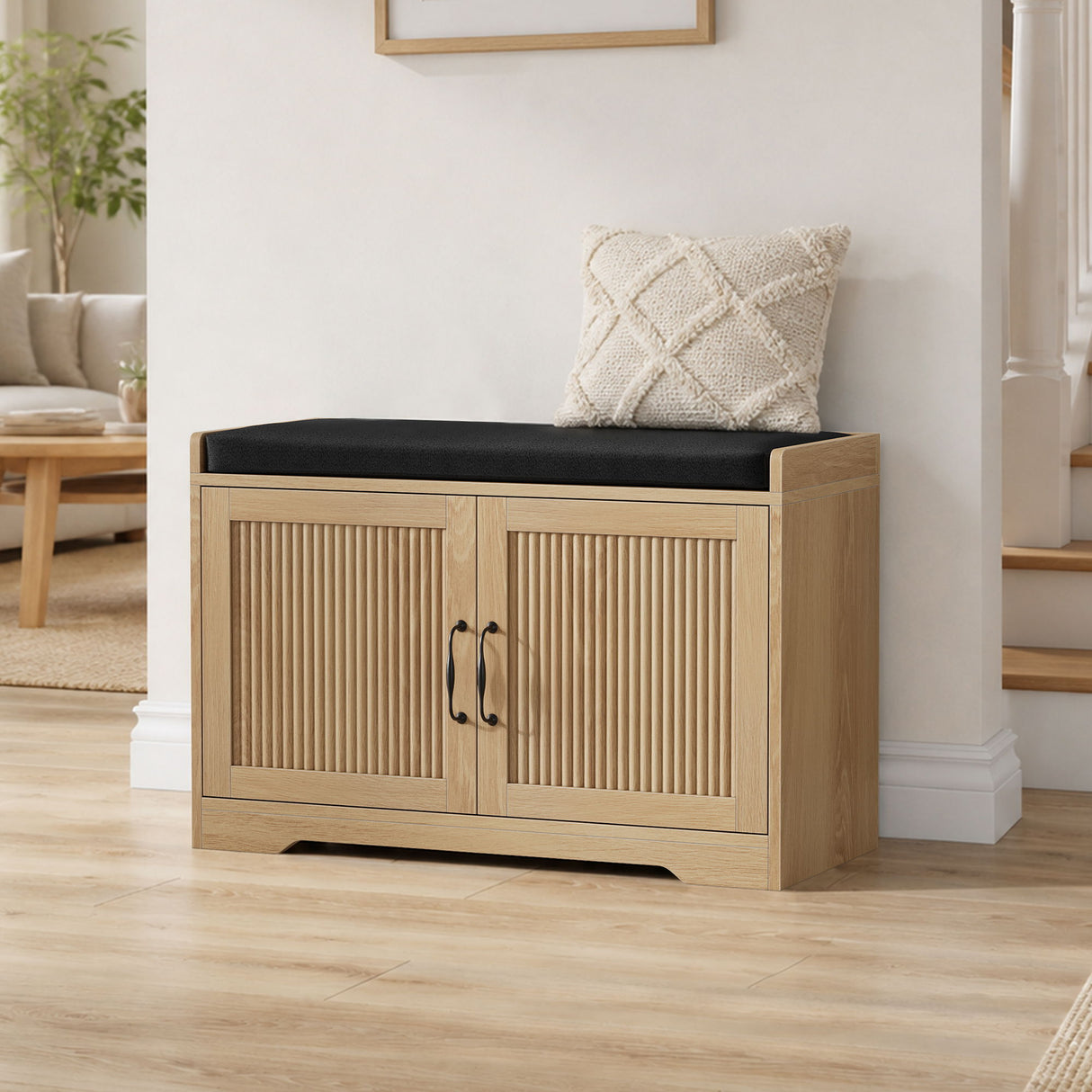 Entryway Shoe Bench With Double Doors