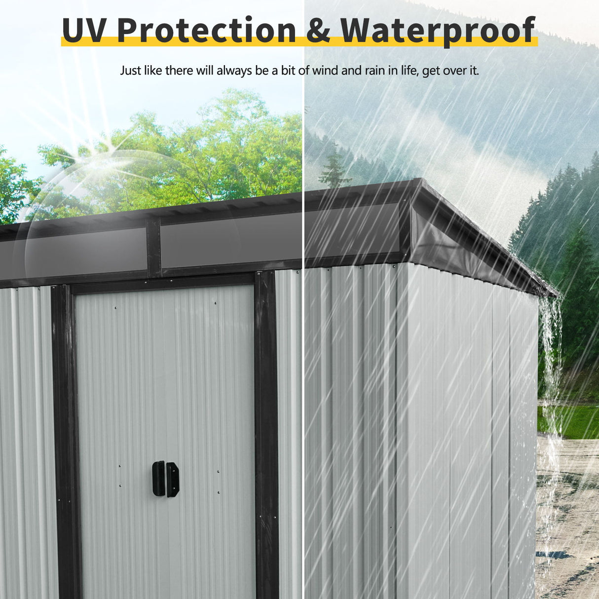 Outdoor Metal Storage Shed Garden Building with Sliding Doors and Foundation
