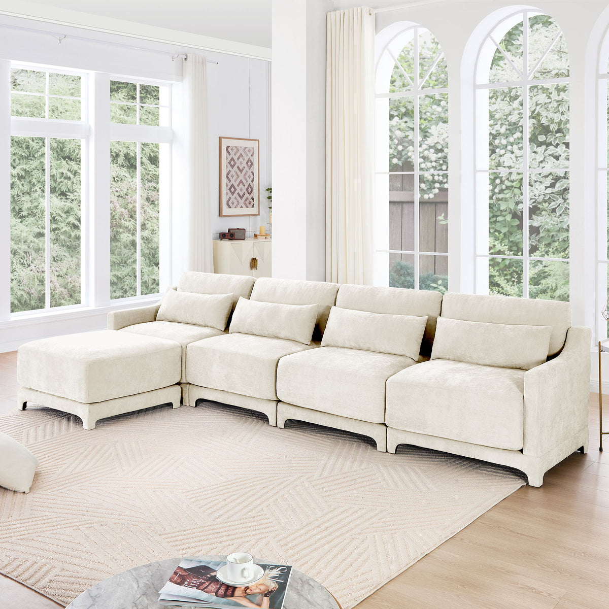 Stylish Sofa With Ottoman And Lumbar Pillows, Ergonomic Design