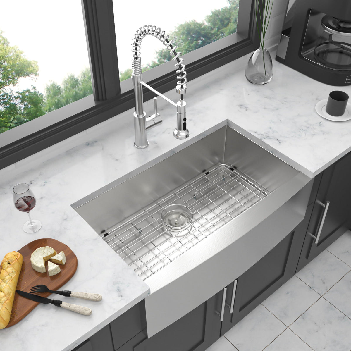 Farmhouse 36" Kitchen Sink Stainless Steel Apron Front - Brushed Nickel
