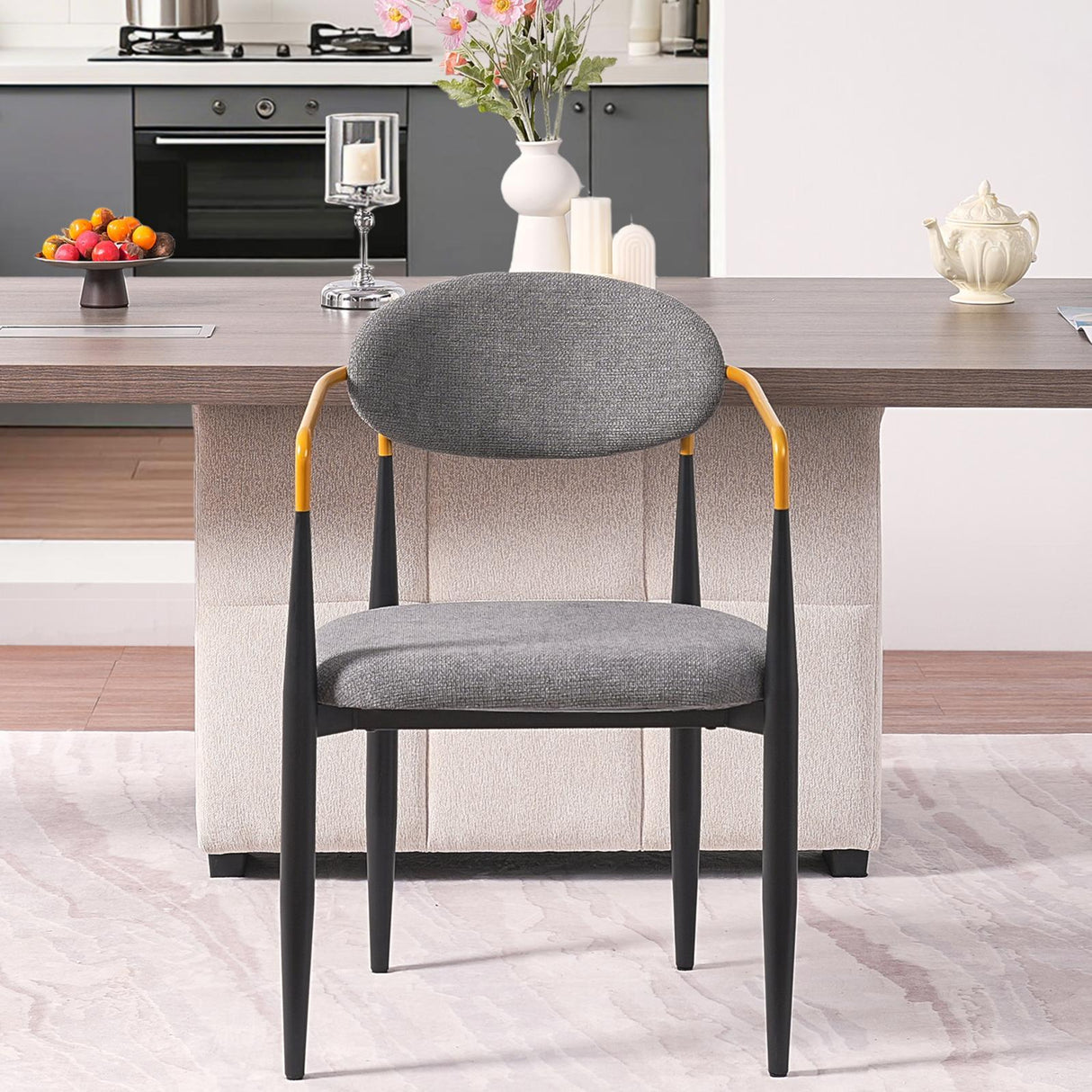 Modern Upholstered Dining Chair With Accented Armrests (Set of 2)