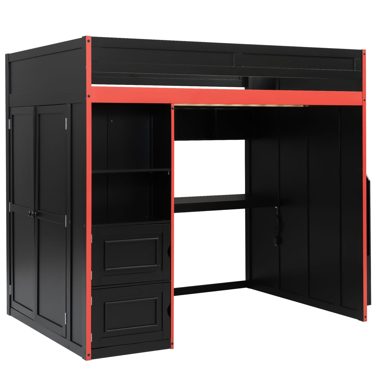 Gaming Loft Bed With Desk And Storage, LED Lights