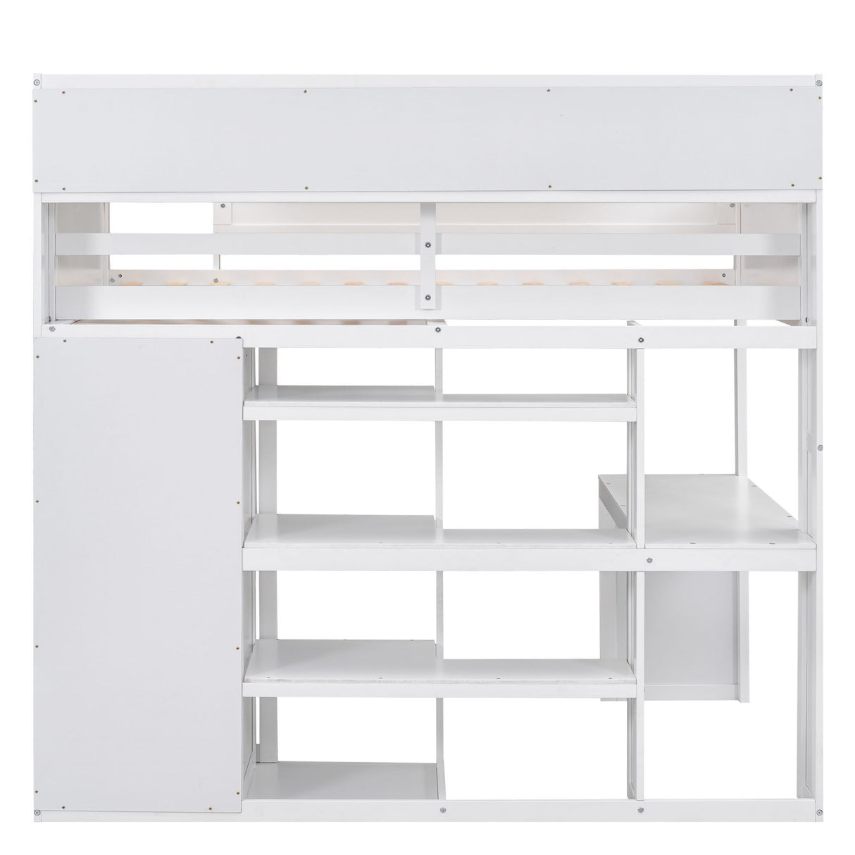 Loft Bed With Built In Desk, Storage Shelves, And Wardrobe