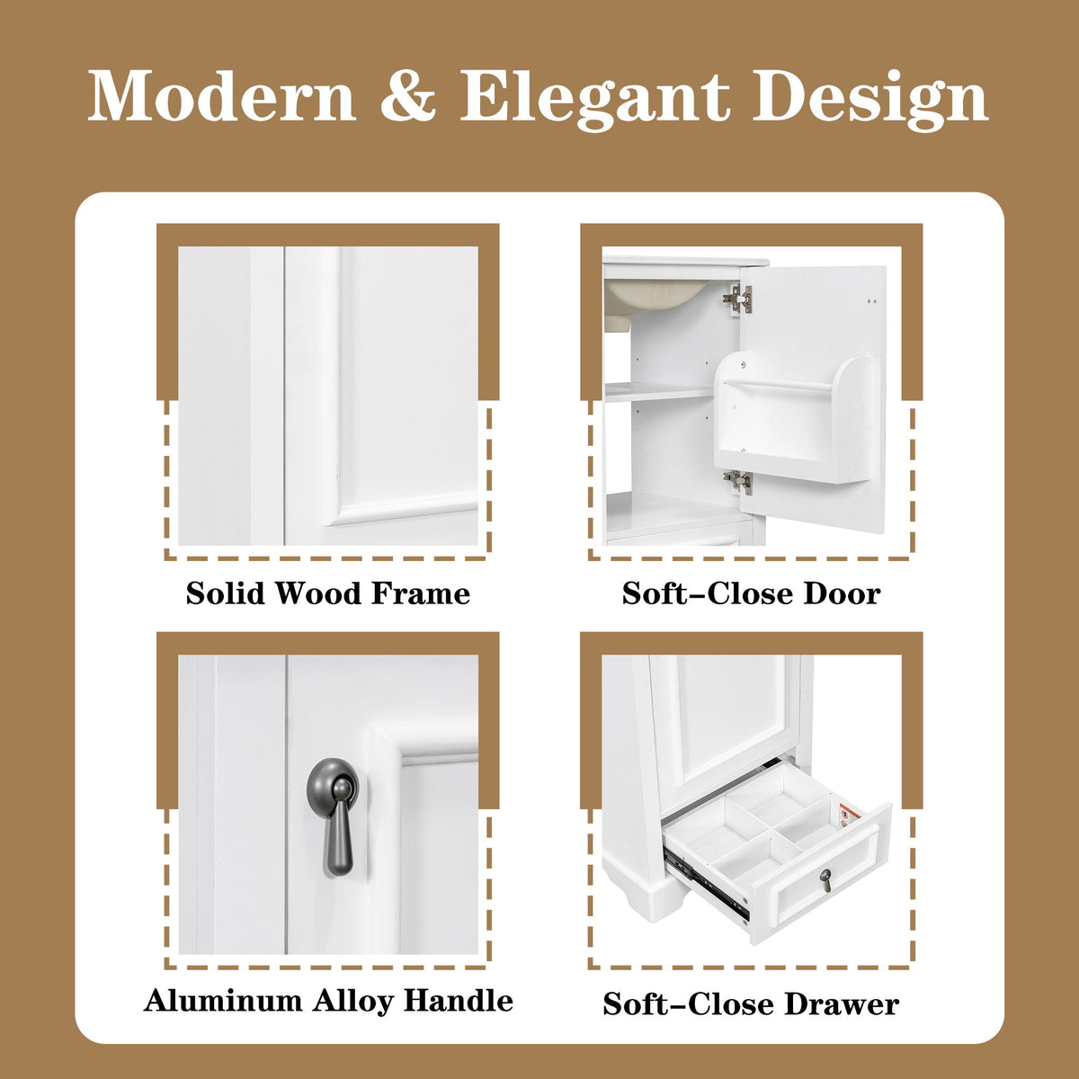 Bathroom Vanity With Sink, Soft Close Door, Adjustable U-Shaped Shelf