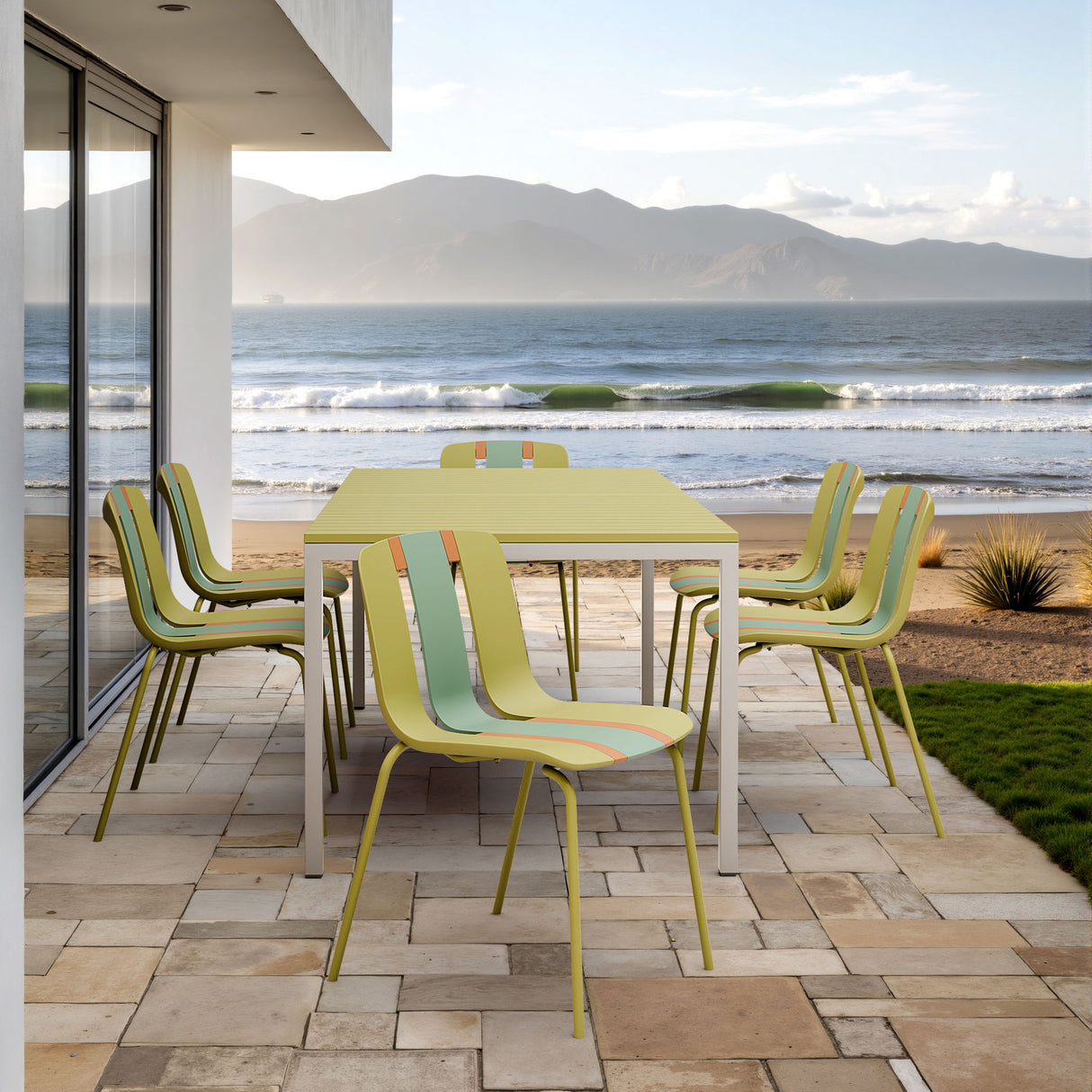 Modern Striped Blocking Single Chairs (Set of 4)