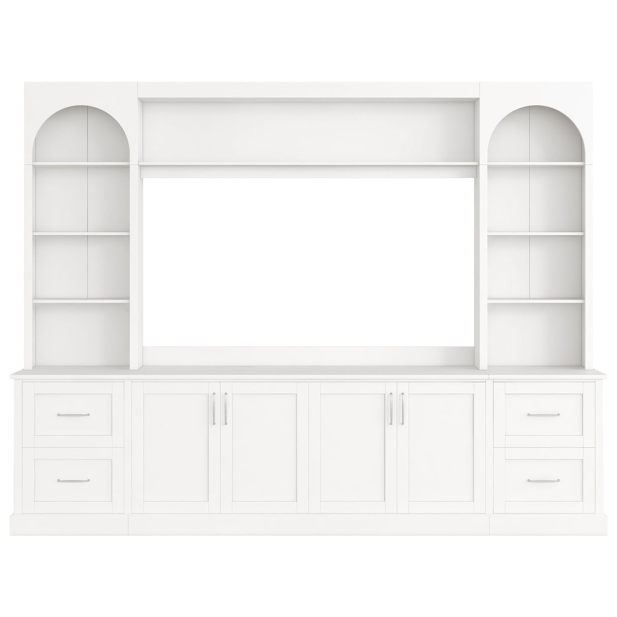 Arched Entertainment Center Wall Unit With Drawers, TV Stand
