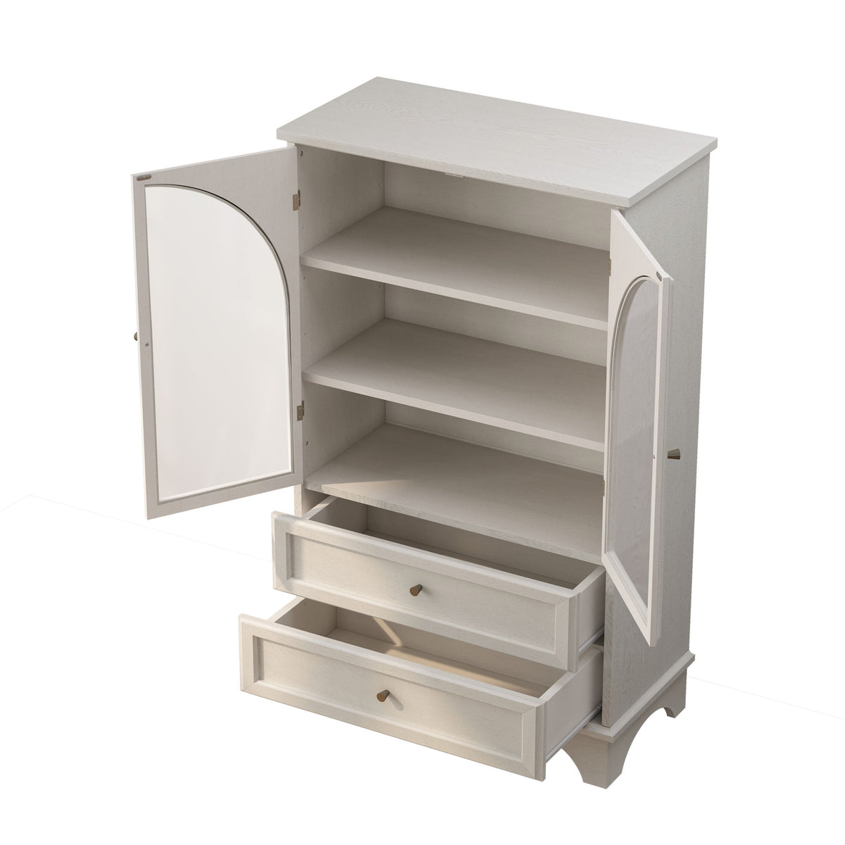 Glass Door Display Case With 2 Drawers And Adjustable Shelf