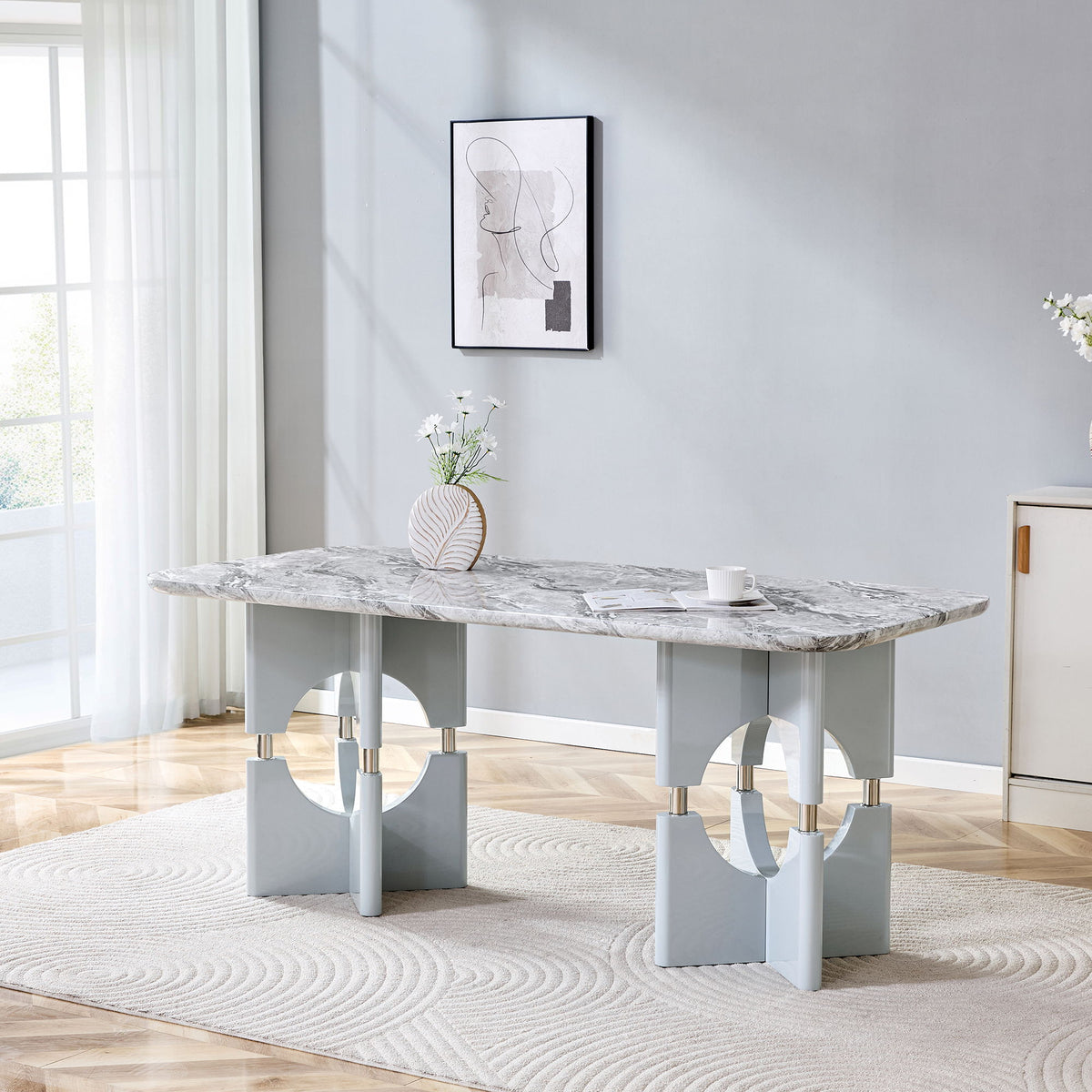 Modern Dining Table With Sleek Hollow-Out Frame And Accents