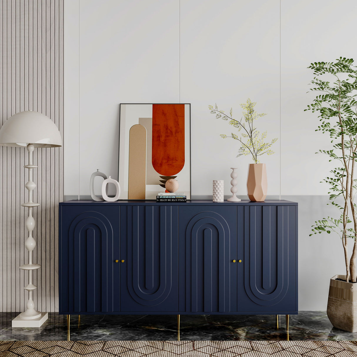 Modern 4 Door Sideboard Buffet Server Cabinet 60in x 33in