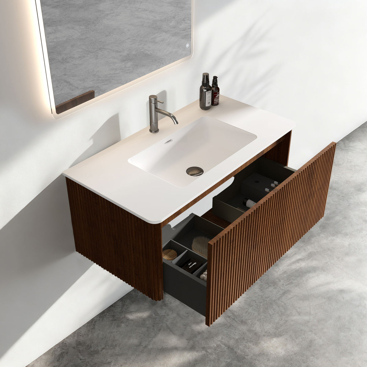 Etna - Striped Bathroom Vanity With Ceramic Sink, Wall Mounted Floating Bathroom Vanity For Modern Bathroom