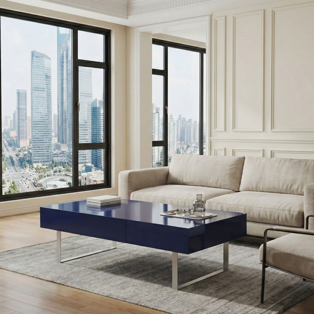 Rectangular Coffee Table With Hidden Storage - Blue