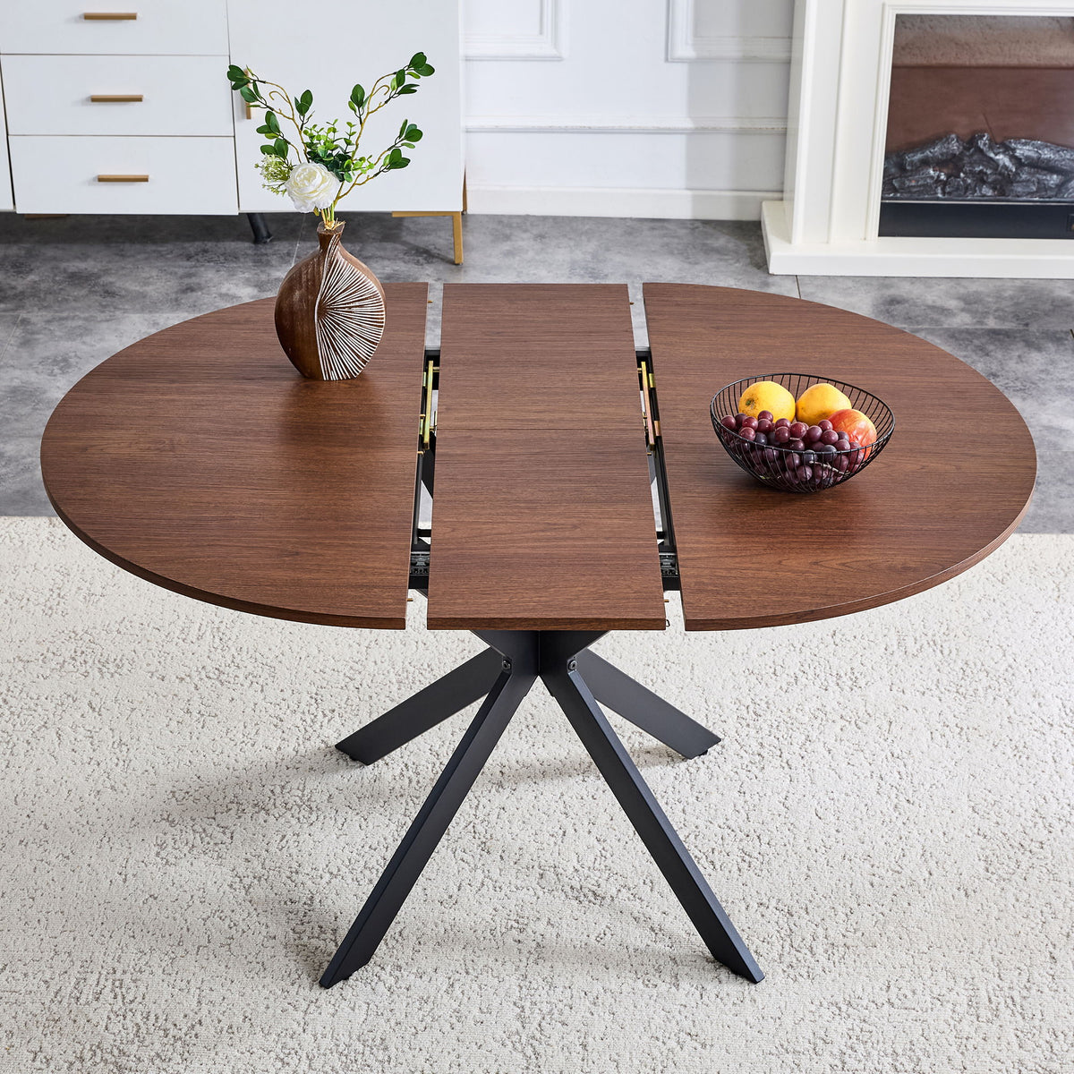 Extendable Round Dining Table - Walnut