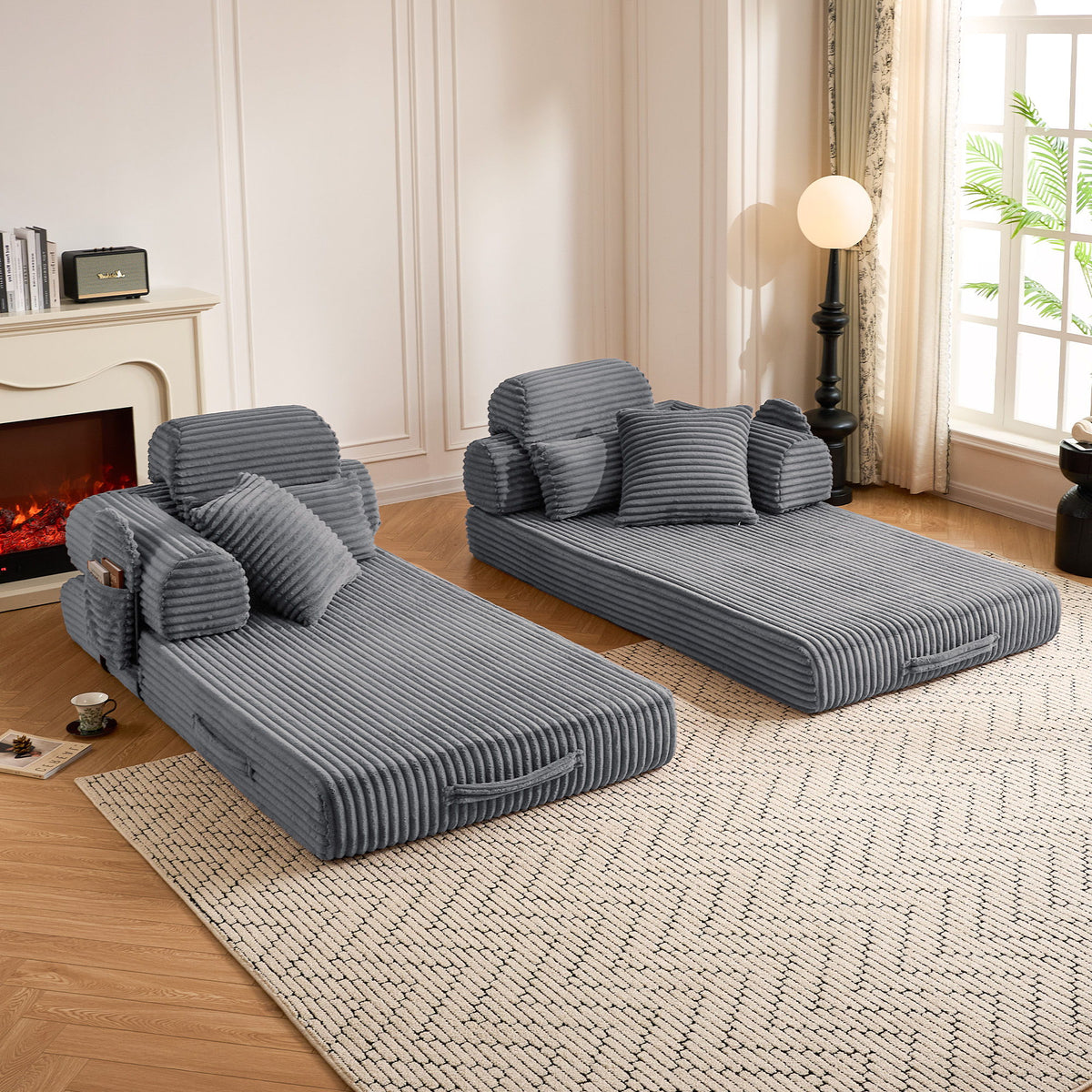 Convertible Sleeper Sofa With & Side Storage Pocket, Foldable Upholstered Couch For Living Room