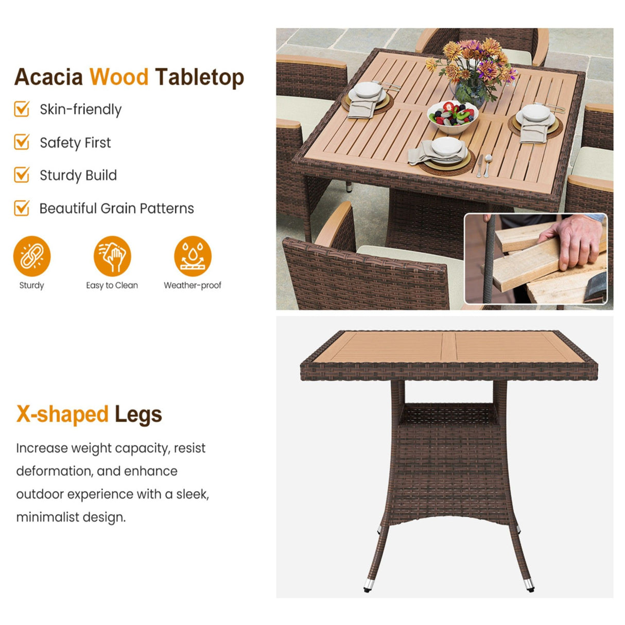 Square Patio Dining Table - Brown