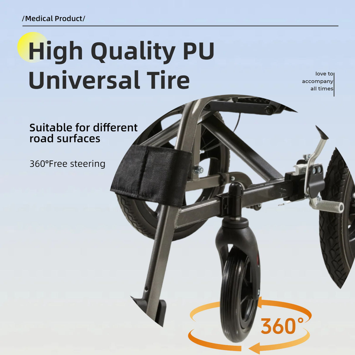 Lightweight Foldable Transport Wheelchair For Adults, Square Tube Design