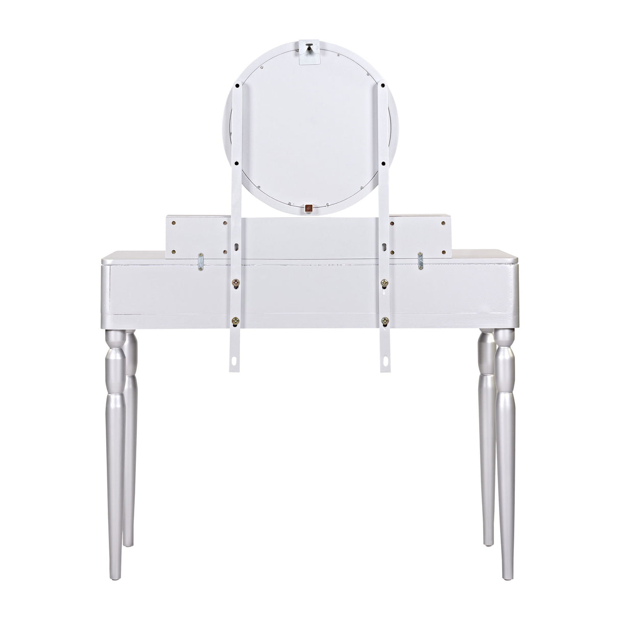 Luxury Vanity Desk With Round Mirror Height Adjustable Dressing Table Set Engineered Wood - Silver