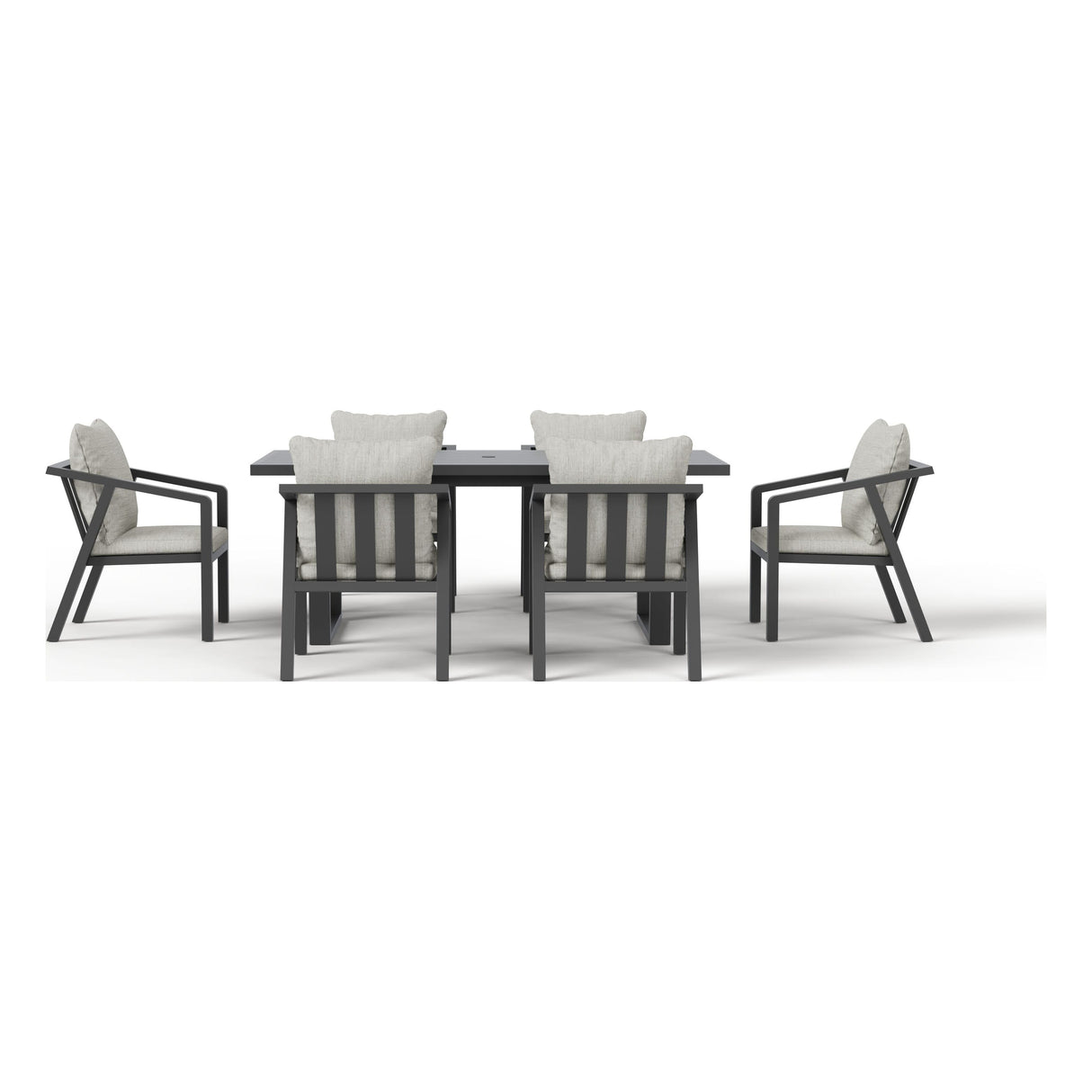 Front view of the Monarch seven-piece outdoor dining set in Light Gray