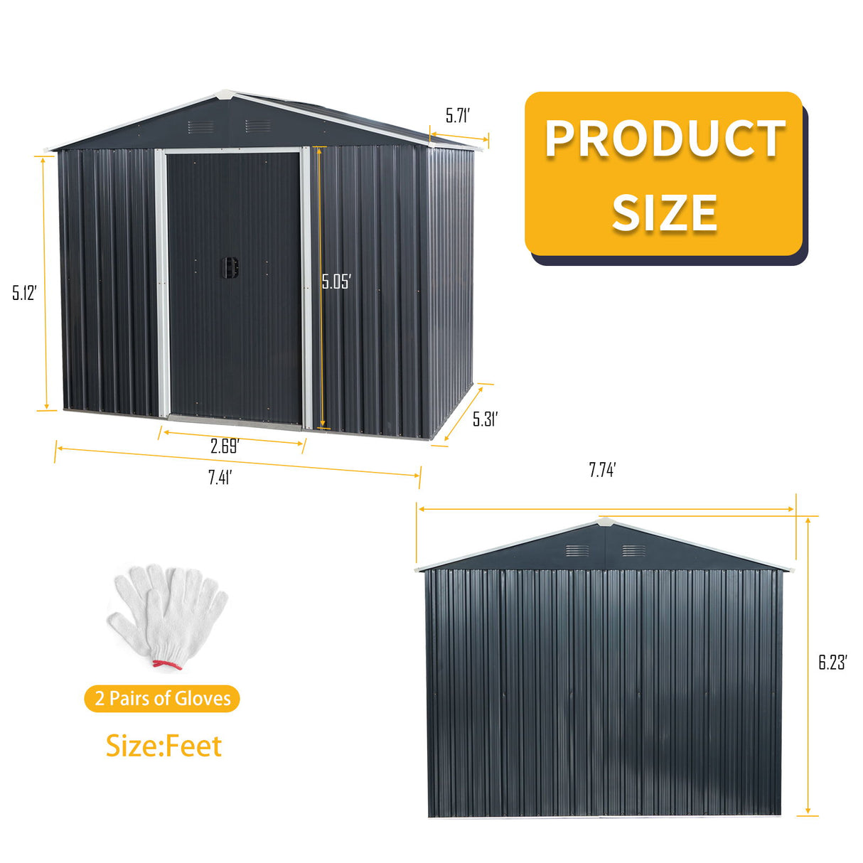Outdoor Metal Storage Shed Garden Building Heavy Duty with Floor Base