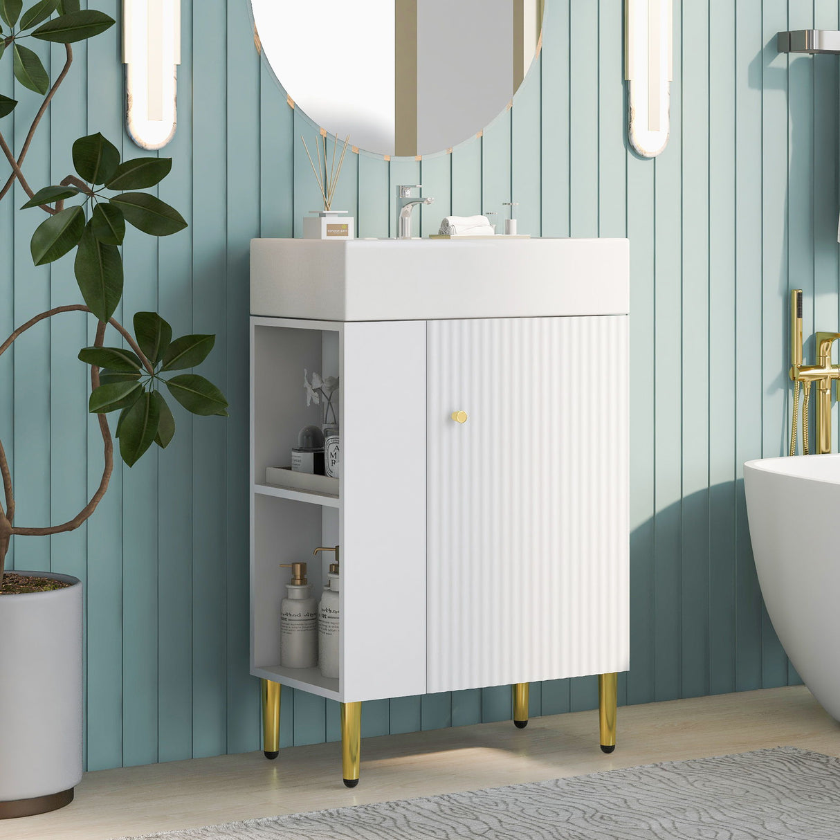 Bathroom Vanity, Combo Cabinet, Bathroom Storage Cabinet, Single Ceramic Sink