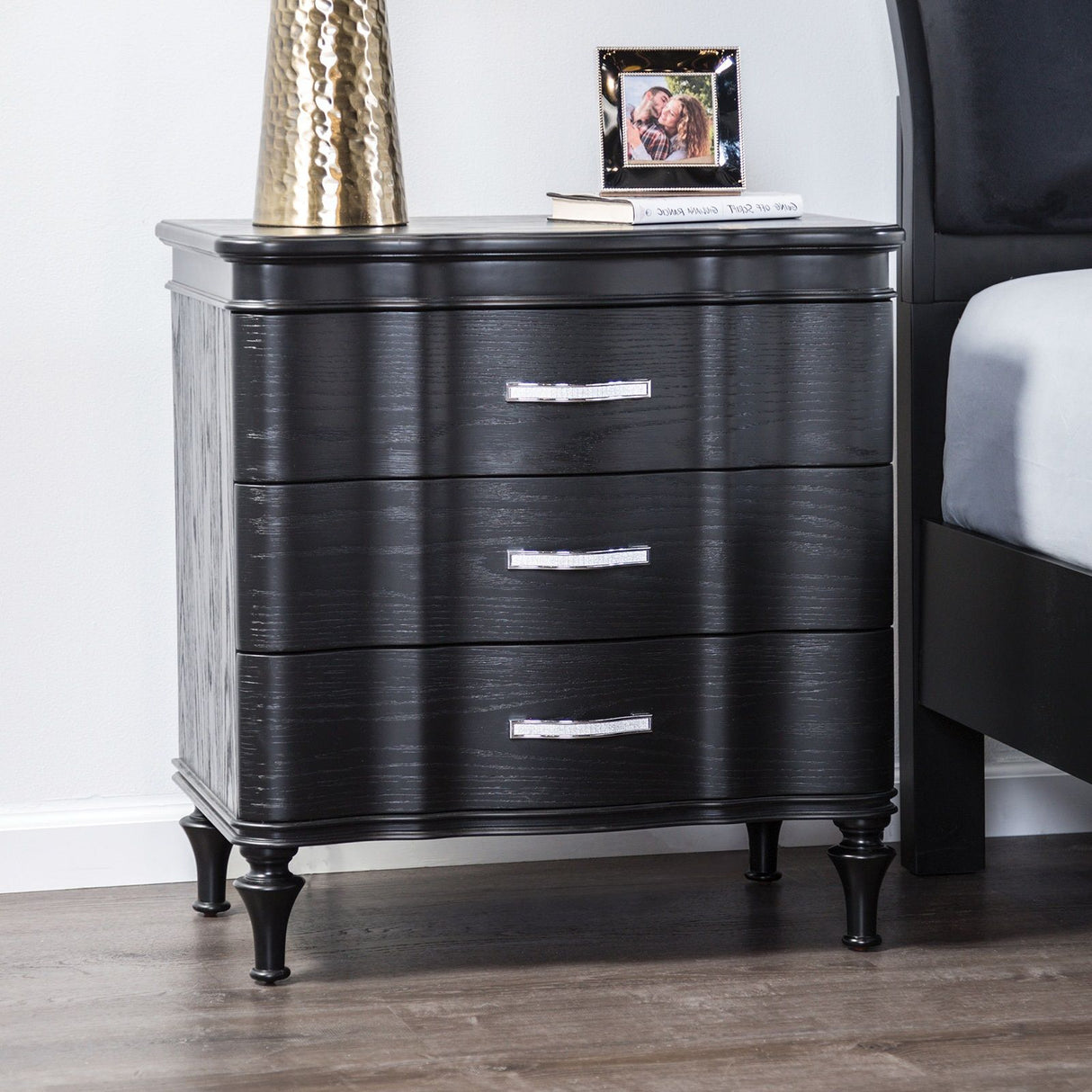 Nightstand, 3 Drawer Bedside Table - Black
