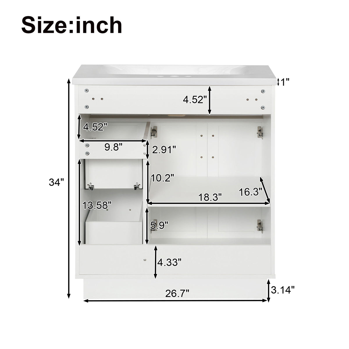 Bathroom Vanity With 2 Doors, 2 Drawers, Adjustable Shelf, Hidden Slides & Soft Close Hinges
