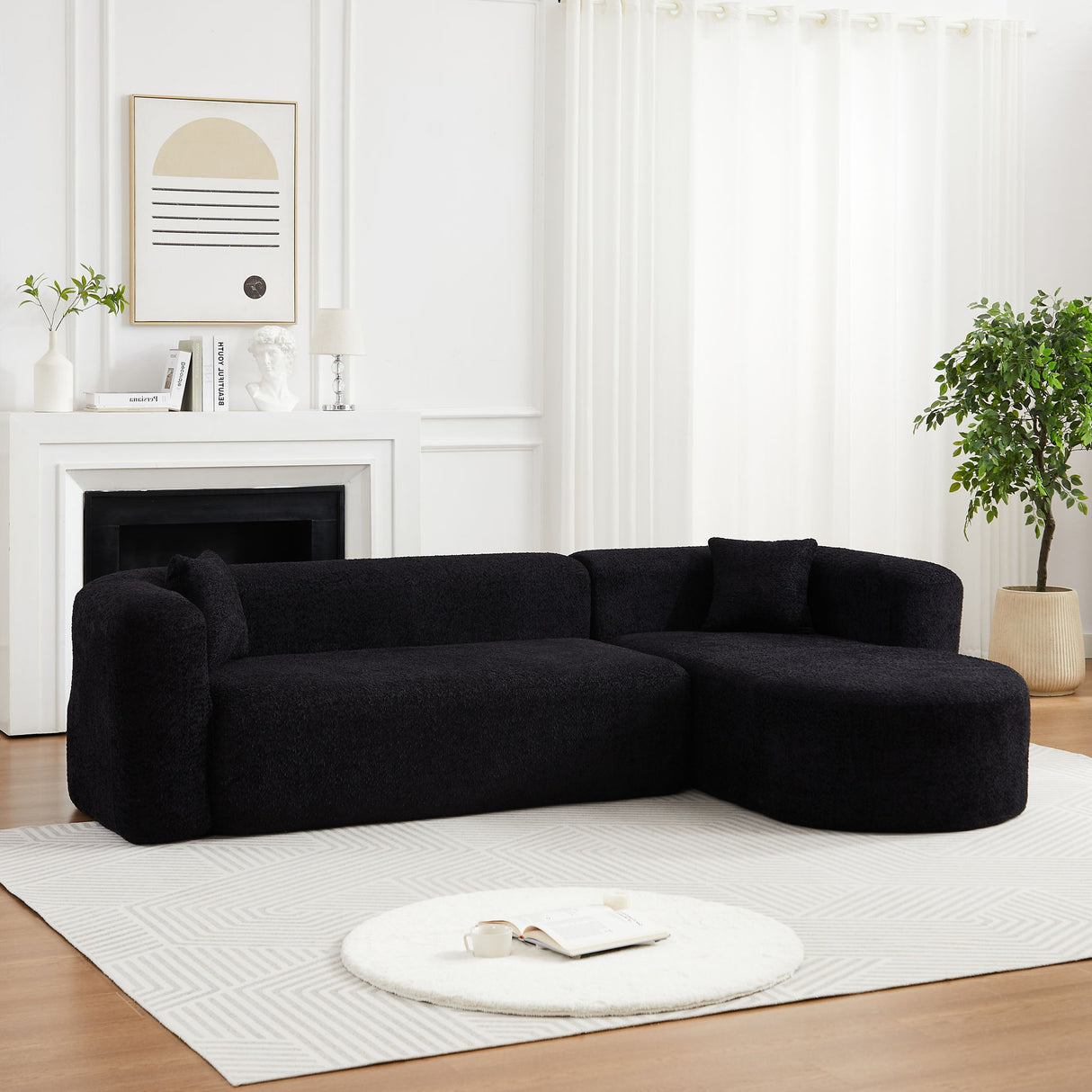 L - Shape Boneless Cloud Couch With 2 Throw Pillows For Living Room