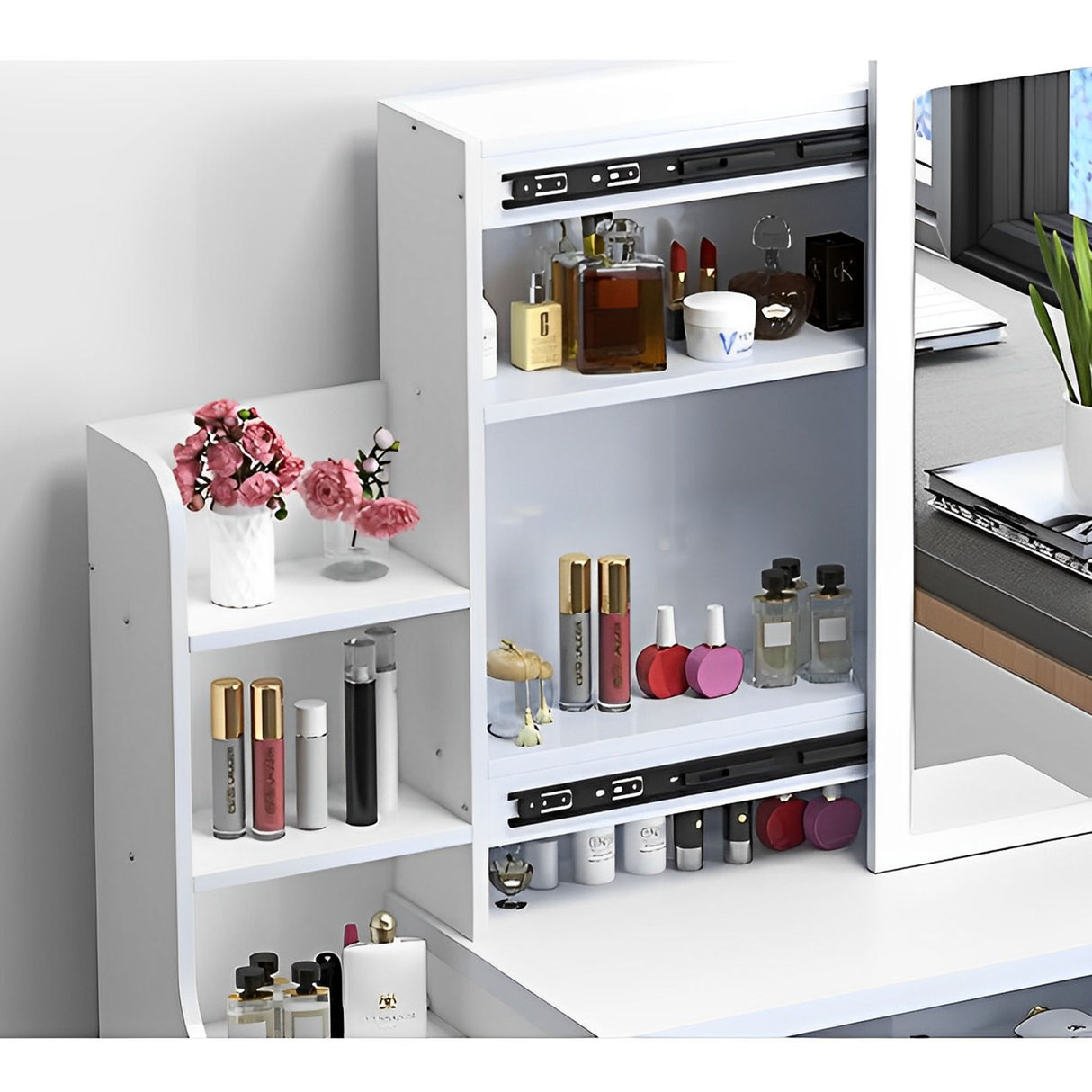 Vanity Desk With Mirror And Lights For Makeup And Chair Set With 3 Adjustable LED Lighting, 4 Drawers - White