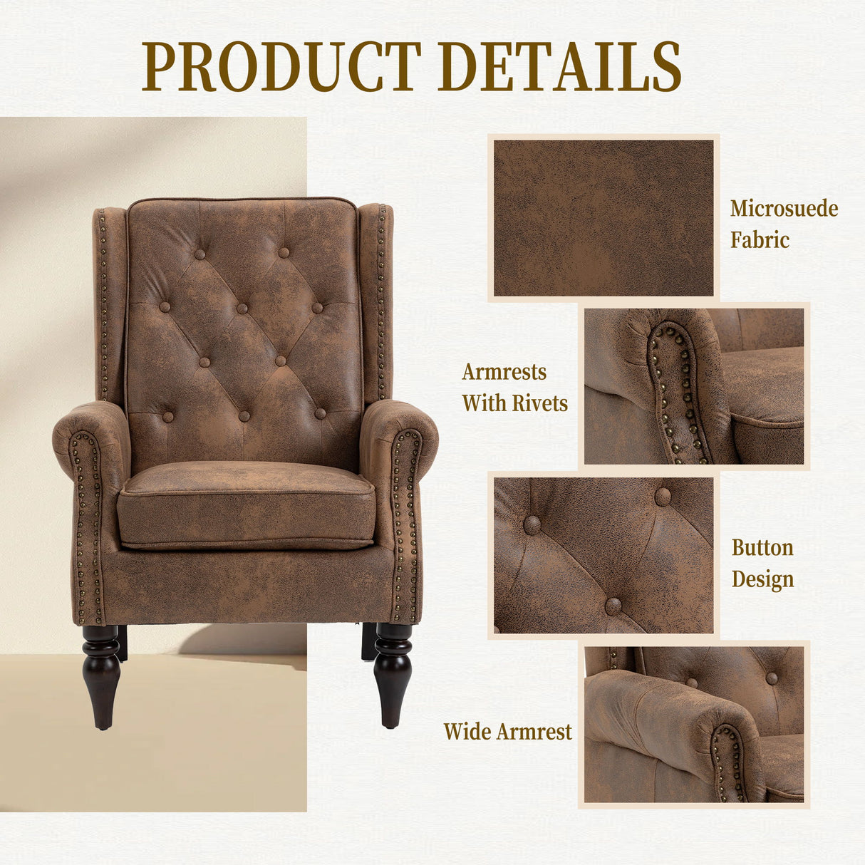 Modern Accent Armchair With Sturdy Wood Legs