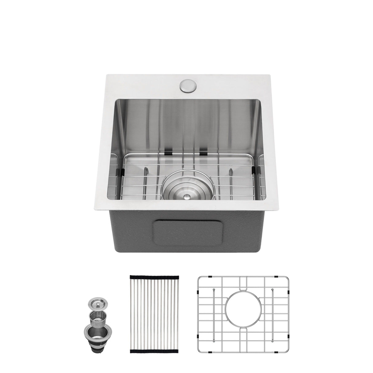 Stainless Steel Drop In Kitchen Sink 15" Topmount 16 Gauge - Brushed Nickel