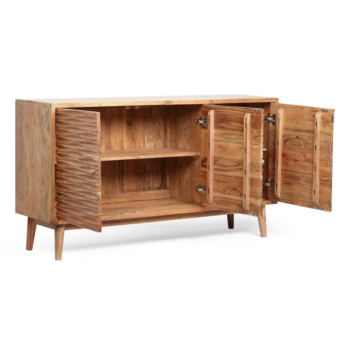 Handcrafted Sideboard Buffet Cabinet with Carved Texture Acacia Wood 58x32in Natural