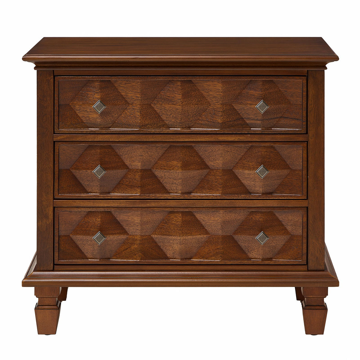 Nightstand With Charging Station, 3 Drawer Bedside Table - Walnut