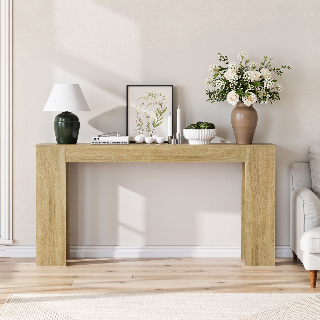 Farmhouse Style Extra Long Walnut Console Table