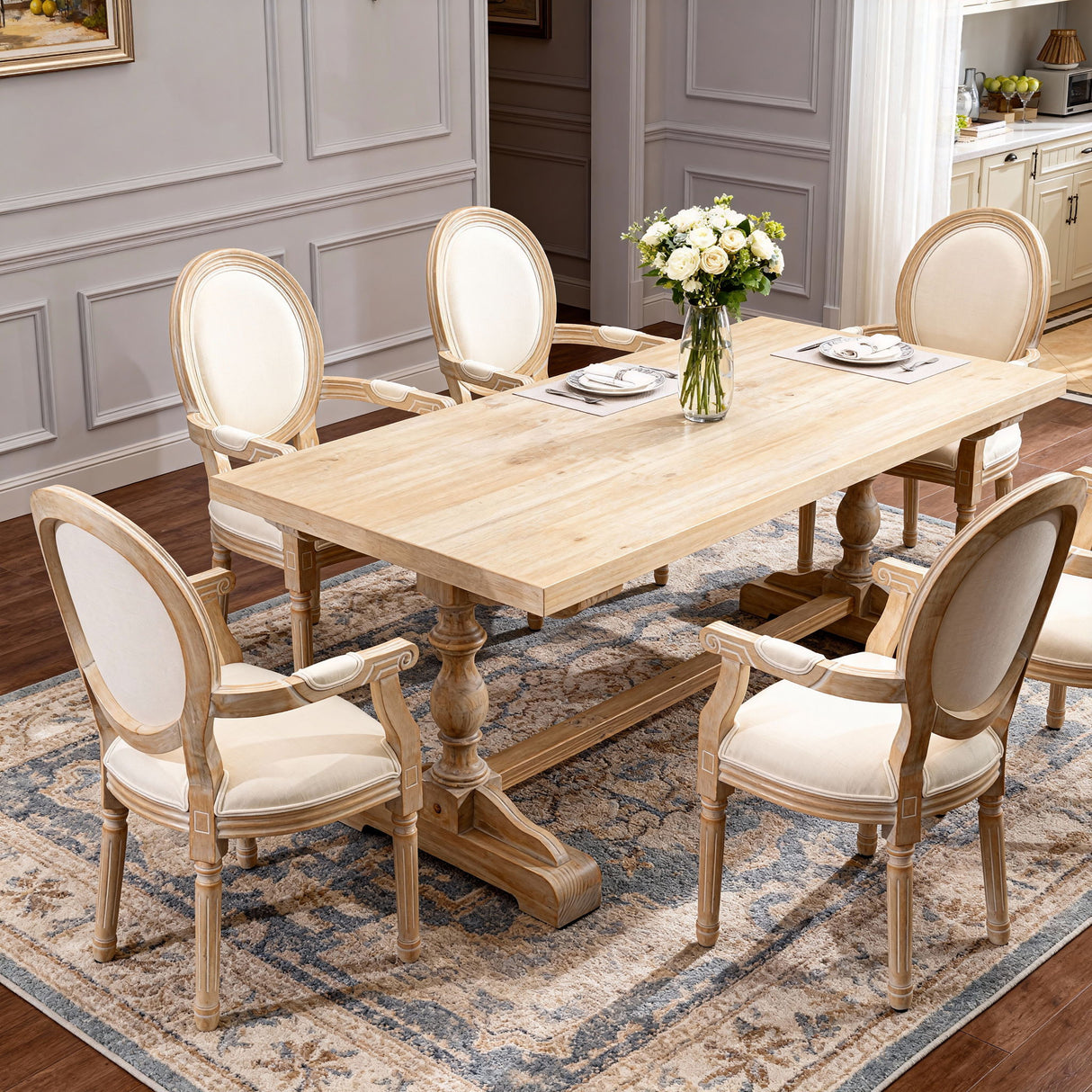 French Style Solid Wood Dining Chair (Set of 2) - Cream