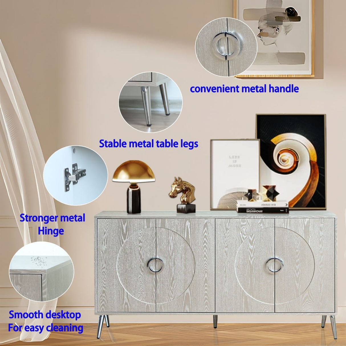 Modern Sideboard Buffet Server Cabinet Lacquered Wood Storage 60x31in