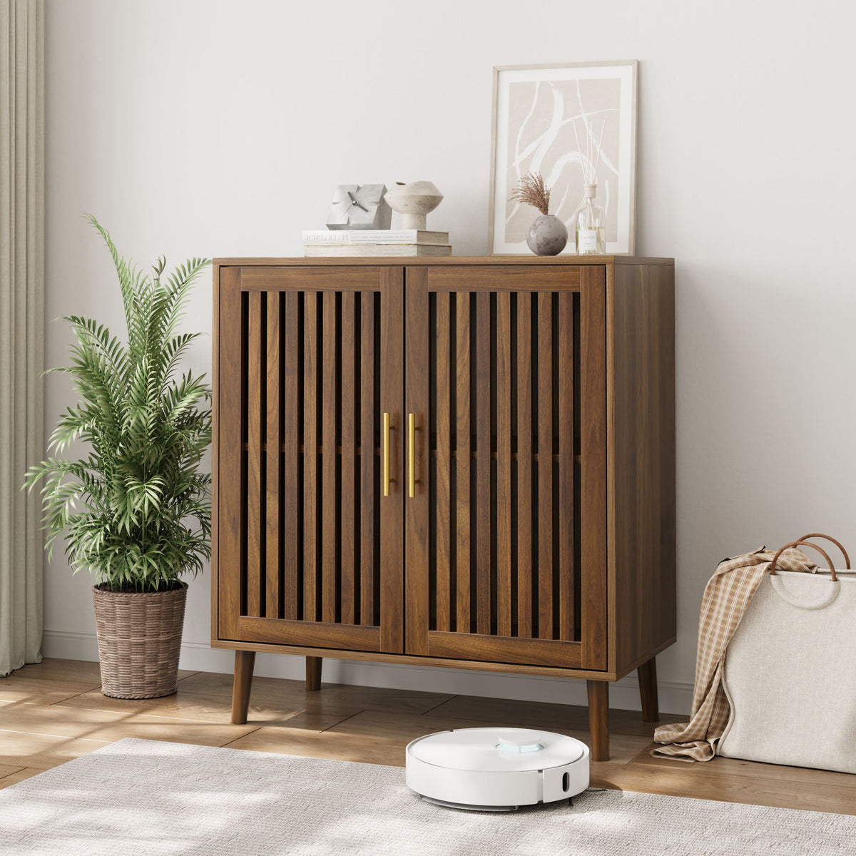 Grille Striped Sideboard Buffet Cabinet With Storage