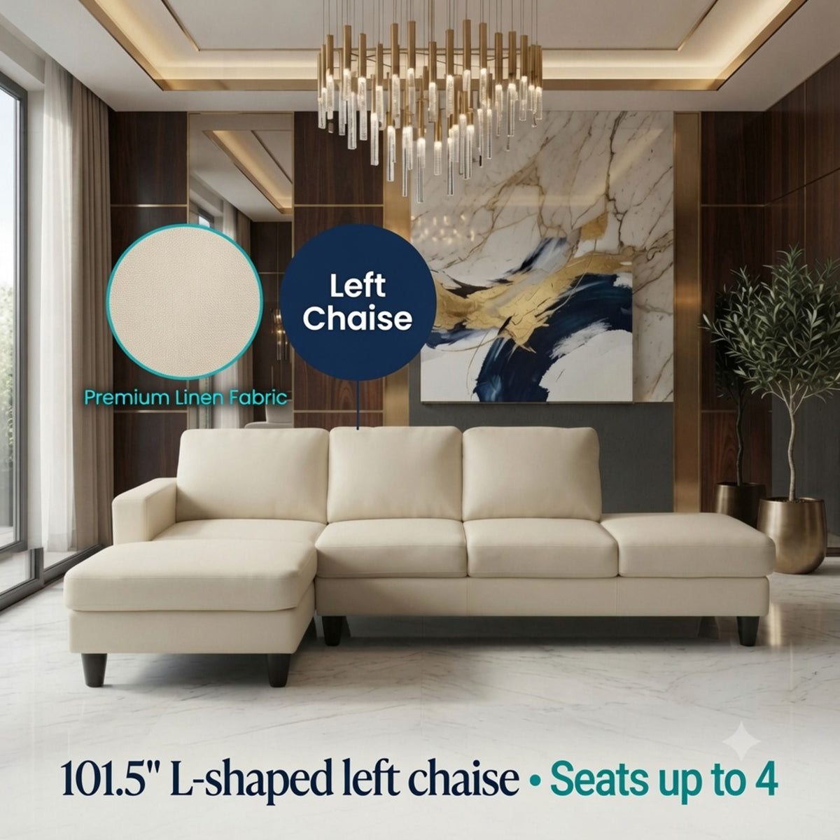 L - Shaped Sectional Sofa With Chaise & Ottoman