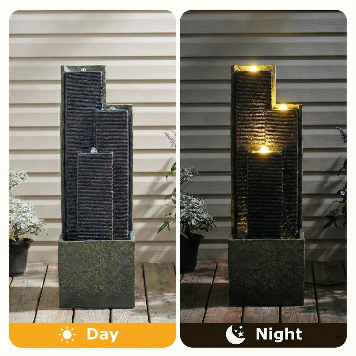3 Tier Waterfall Fountain With LED Lights - Gray