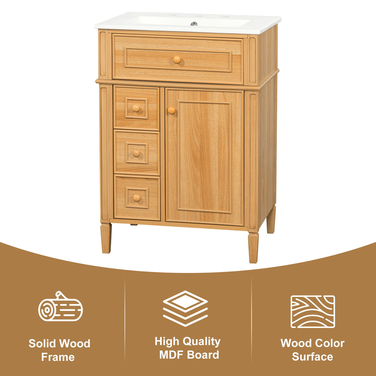 Bathroom Vanity With Flip Out Drawer, 2 Soft-Close Drawers