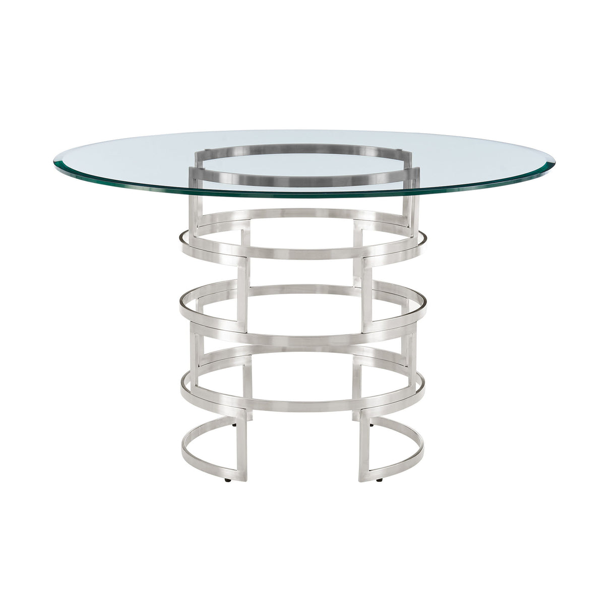 Diaz Morgan - 5 Piece Round Glass Dining Table Set - Brushed Silver / Blue